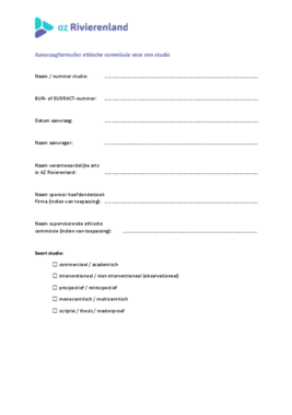Aanvraagformulier ethische commissie voor een studie
