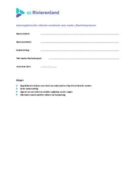 Aanvraagformulier ethische commissie voor master bachelorproeven